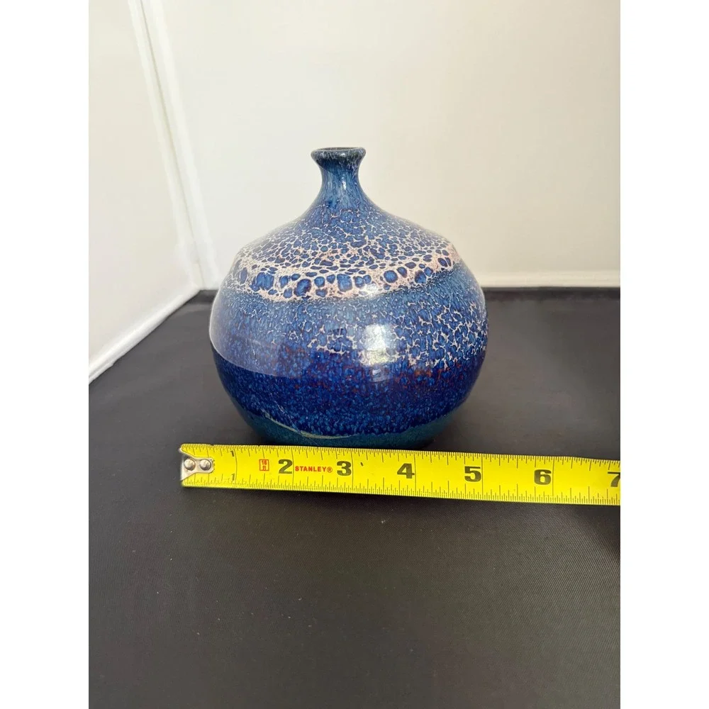 Vase Mid Century West German Fat Lava Pottery Blue cobalt indigo Drip Glaze 5.5